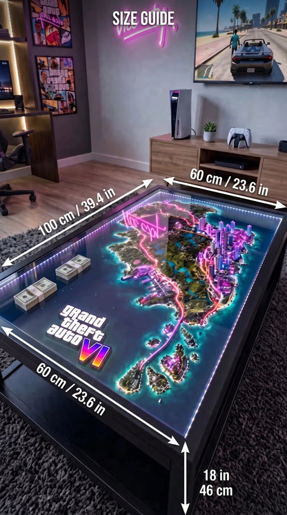 ViceCity – Tavolino da caffè con mappa al neon LED