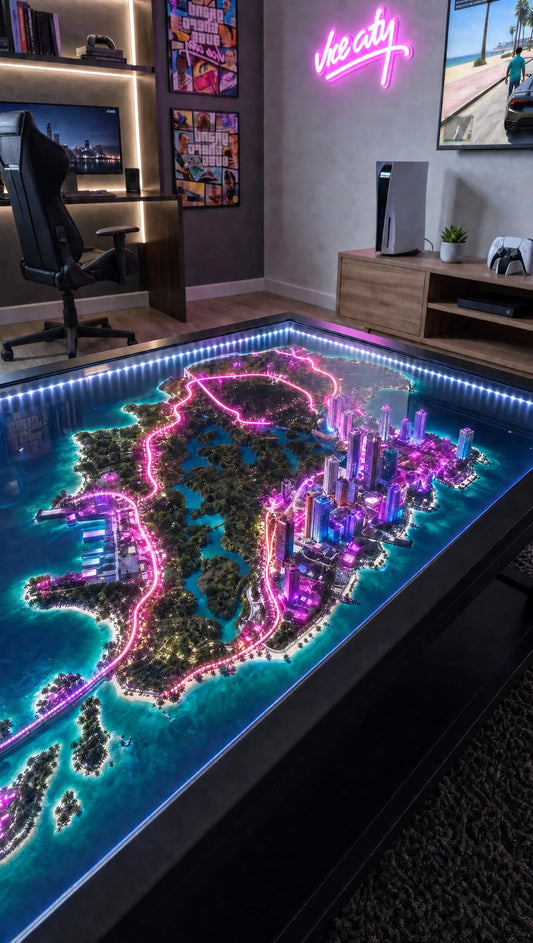 ViceCity – Tavolino da caffè con mappa al neon LED