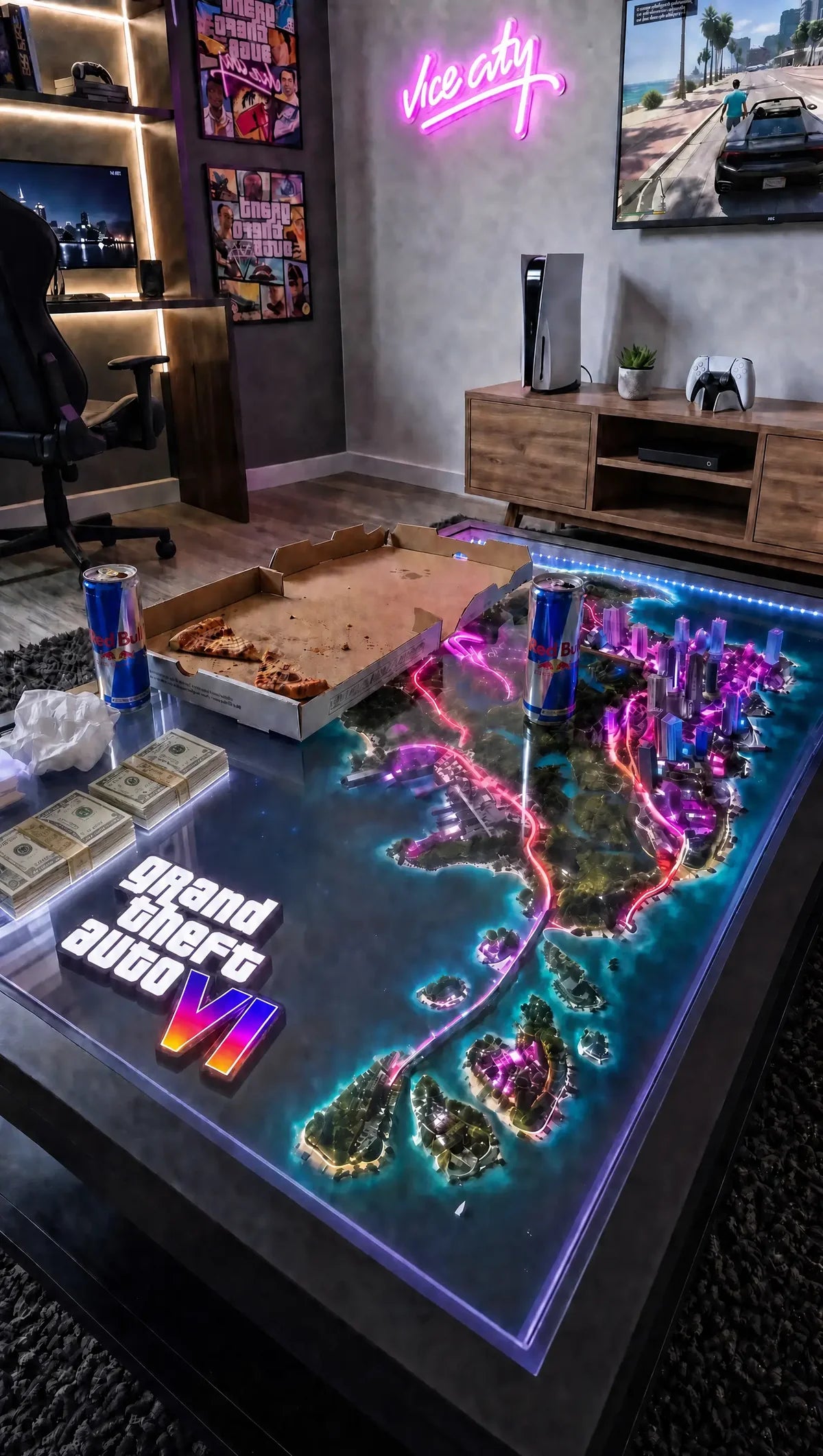 ViceCity – Tavolino da caffè con mappa al neon LED